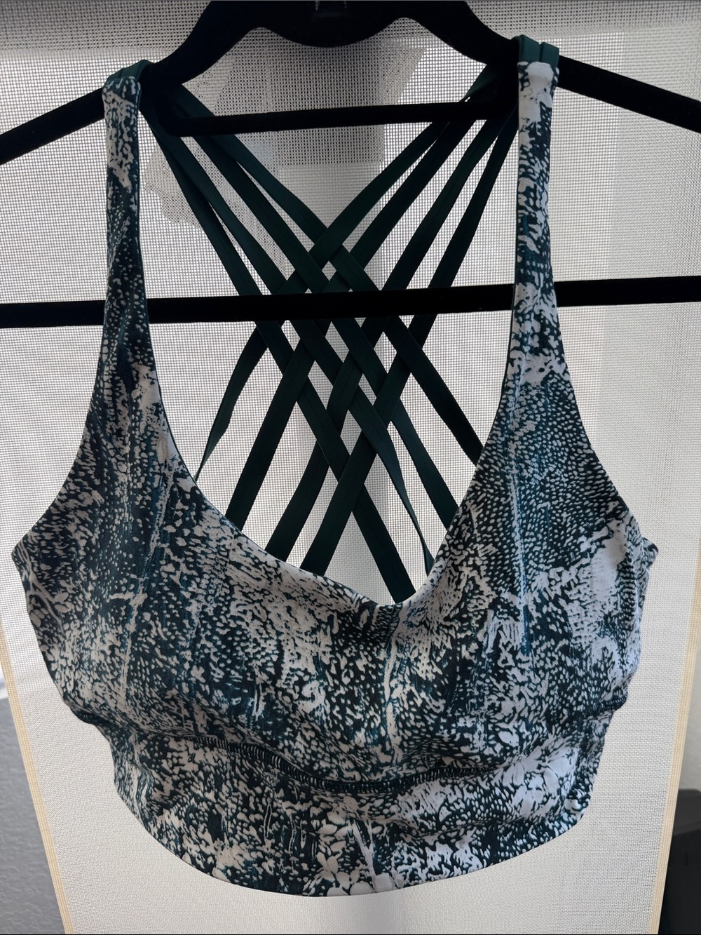 lululemon athletica Dark Green & White Strappy Back Sports Bra